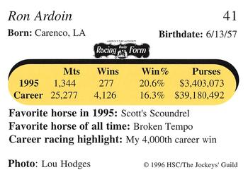 1996 Jockey Star Jockeys' Guild #41 Ron Ardoin Back